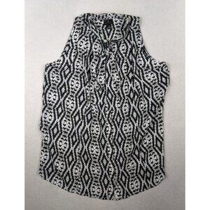 WORTHINGTON - WOMEN'S BLACK & WHITE PRINT SLEEVELESS BLOUSE - BOW DETAIL - M
